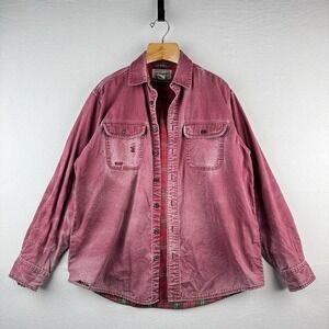 Vtg LL Bean Hurricane Shirt Mens Large Wine Red Plaid Flannel Lined Distressed